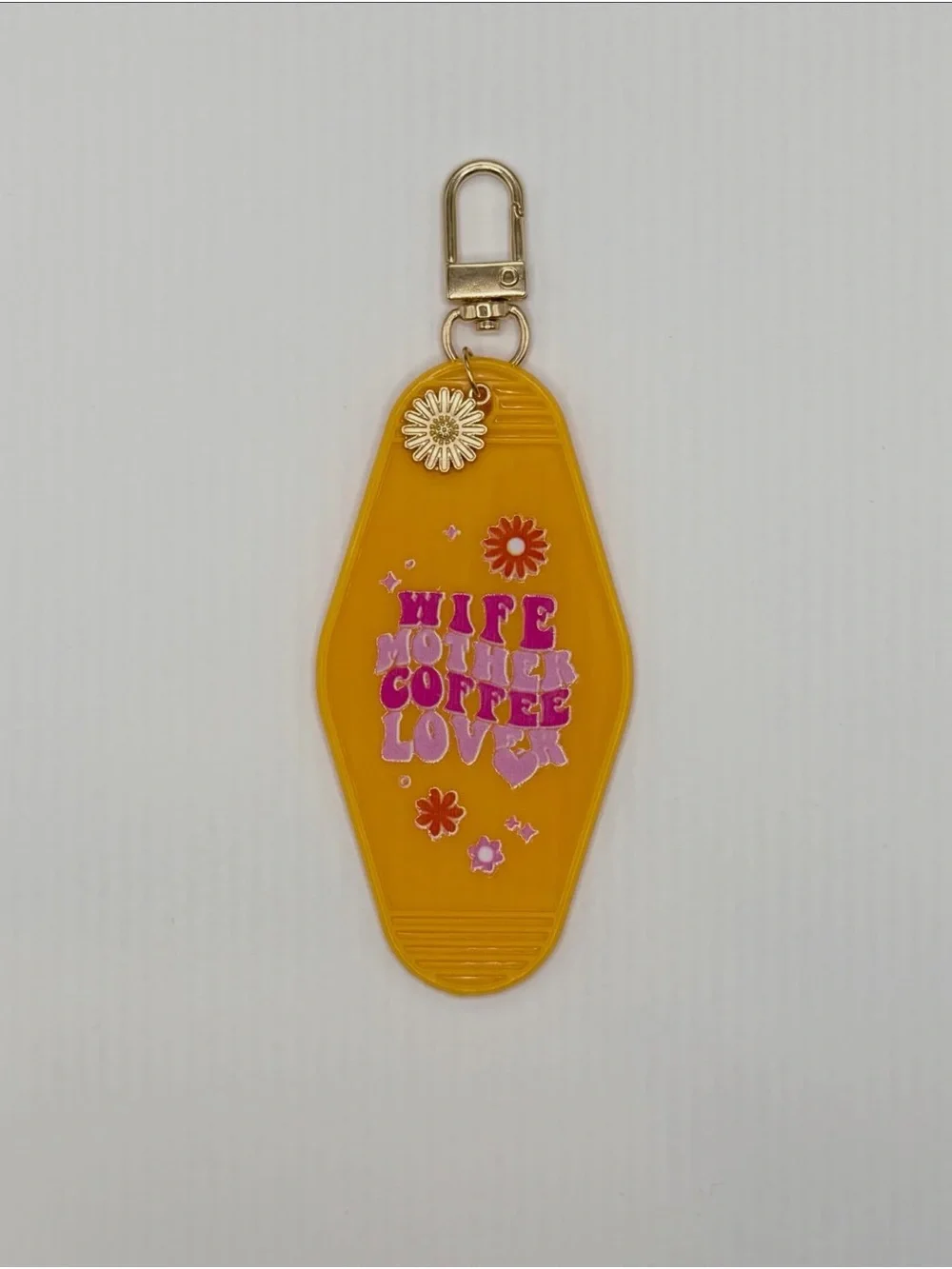 Yellow 'Wife Mother Coffee Love' Floral Keychain with Gold Clip